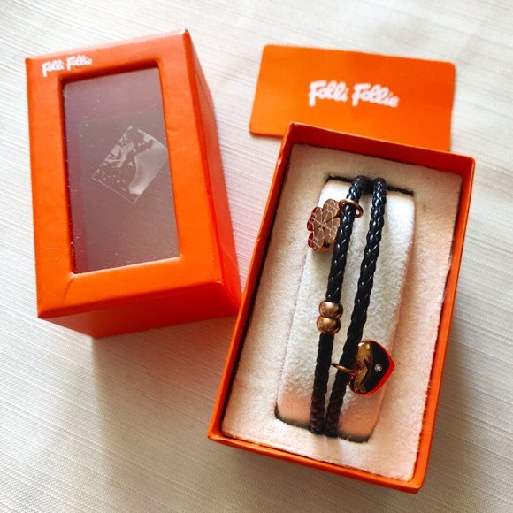 Folli Follie Rose Gold Plated Heart4Heart Sweetheart Black Bracelet - Picture 2 of 11